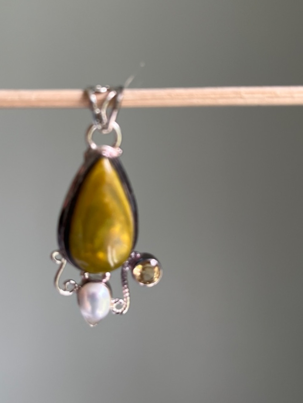 Sterling Silver Teardrop Yellow-Green Gemstone Pendant